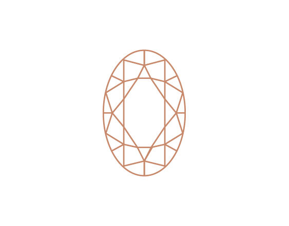 Icon of an oval-shaped diamond with elongated, symmetrical facets