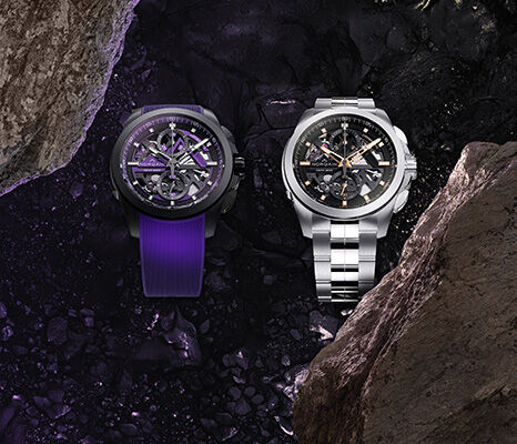 NORQAIN skeleton dial watches &ndash; bold purple sports strap and classic stainless steel bracelet models